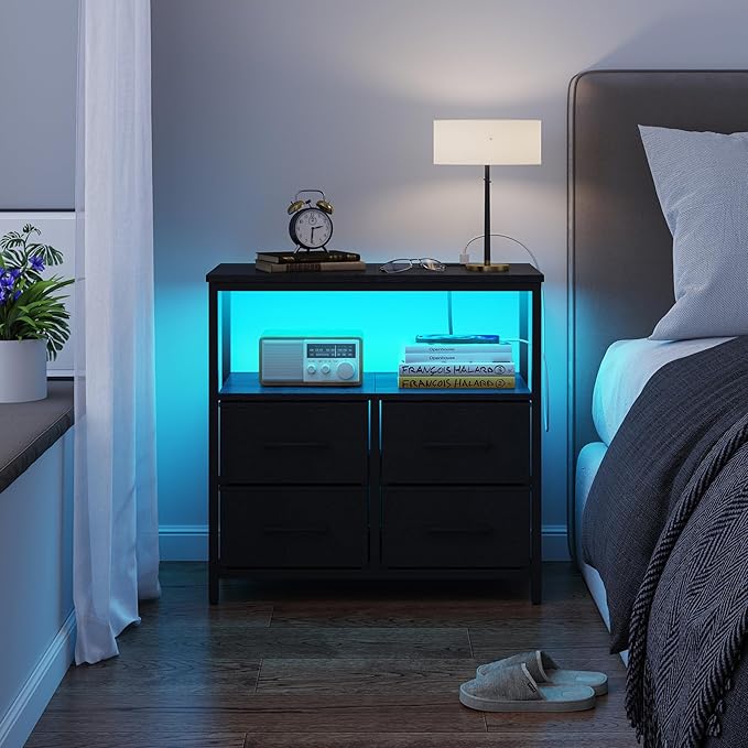 TUTOTAK LED Night Stand with Charging Station, Large Nightstand with USB and - Image 2