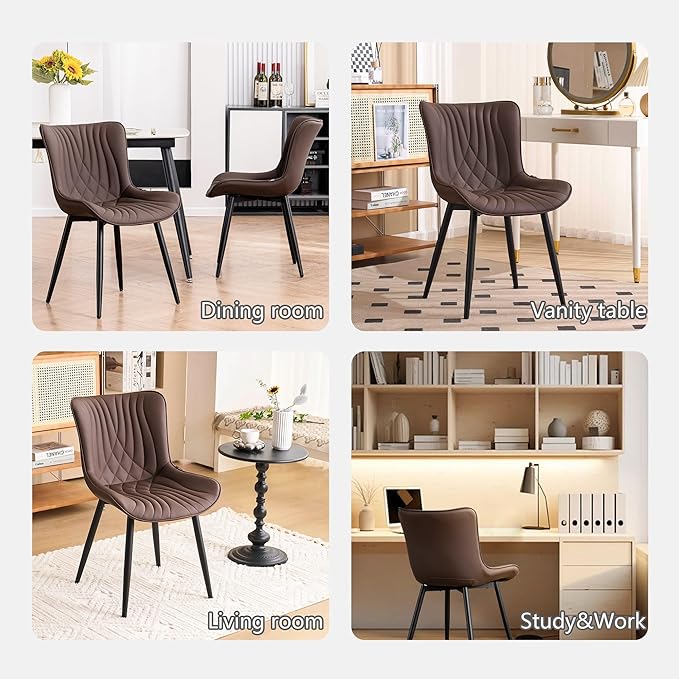 Kidol&Shellder Brown Dining Chairs Set of 2, Faux Leather Upholstered Mid - Image 6