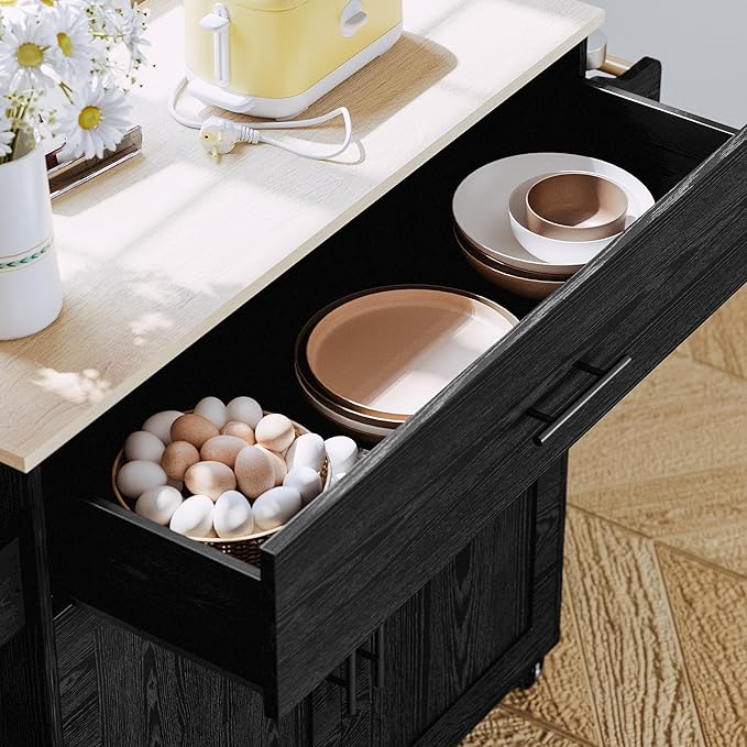 IRONCK Kitchen Island with Storage, Rolling Kitchen Island on Wheels with Drop - Image 2