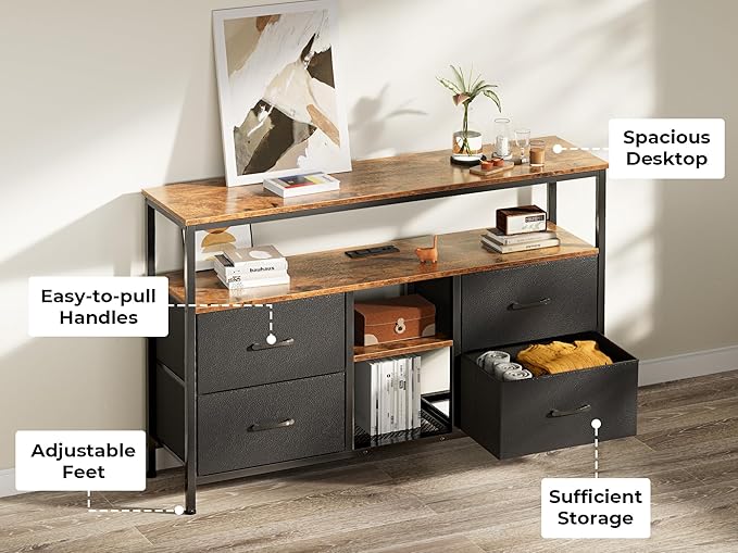 Huuger TV Stand Dresser with Power Outlets and LED Lights, 4 Drawers - Image 8