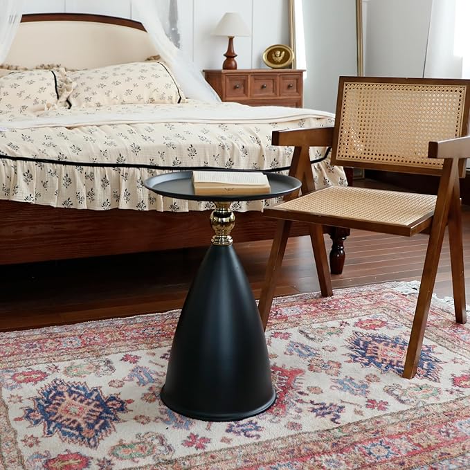 Small Round Black Side Table for Small Spaces, Pedestal Modern Couch End Tables - Image 3