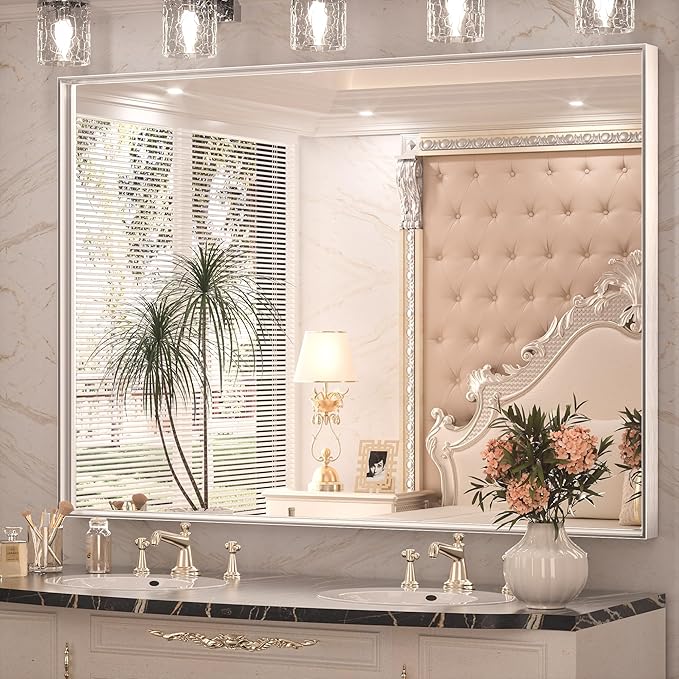 Keonjinn 48 x 36 Inch Silver Bathroom Mirror by Keonjinn