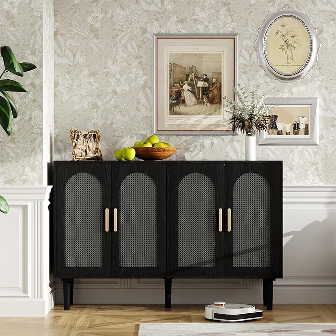 Rattan Cabinet, Mid-Century Modern Buffet Cabinet by ChicFurnit
