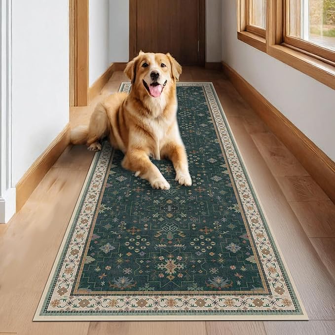 Dark Green Washable Kitchen Runner Rug, Stain Resistant Rugs - Image 7
