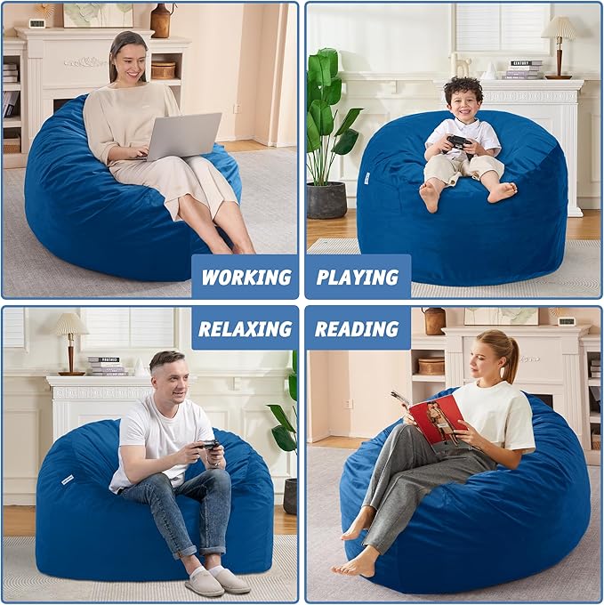 3FT Bean Bag Chair with Ultra Soft Velvet Cover Bean Bag Sofa with Memory Foam - Image 6