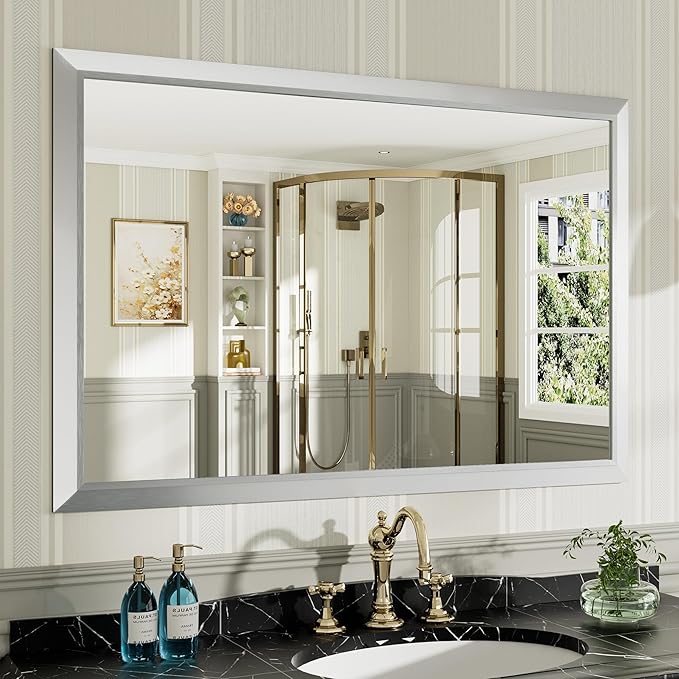 48x32 Inch Silver Bathroom Mirror by Briivuemodernmirrors