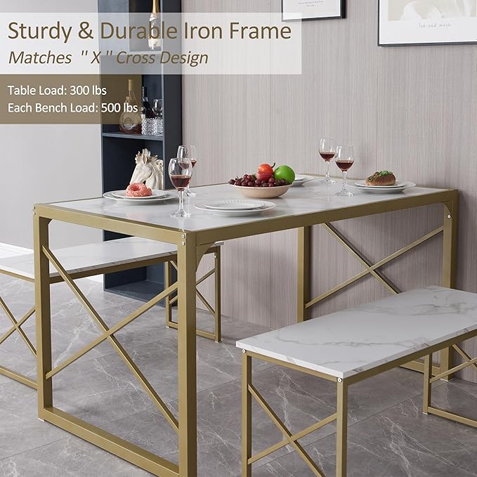 VECELO Kitchen Table with 2 Benches - Image 3