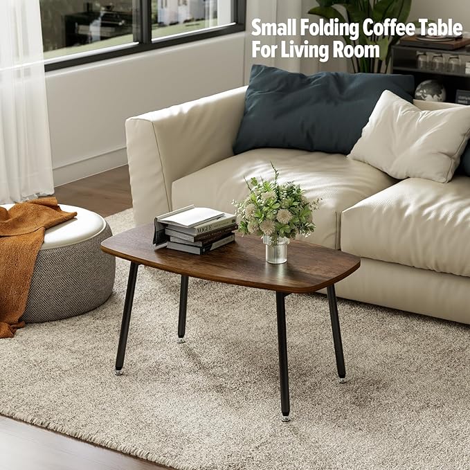 WOHOMO Folding Coffee Table Rustic Small Coffee Tables - Image 4