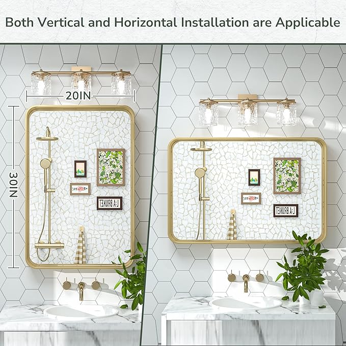 TokeShimi 20 x 30 Inch Gold Bathroom Wall Mirror Vanity Metal Frame Round - Image 8