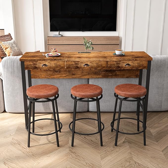 KEIKI 60.24” Long Bar High Top Dining Table and 3 Stools Chairs Set - Image 4