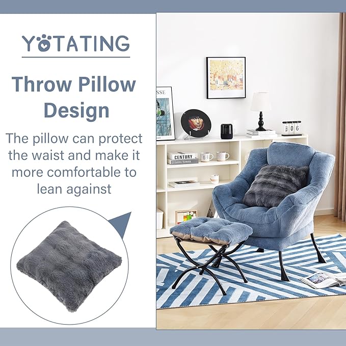 Lazy Chair with Ottoman, Comfy Reading Chair with Footstool & Throw Pillow - Image 6