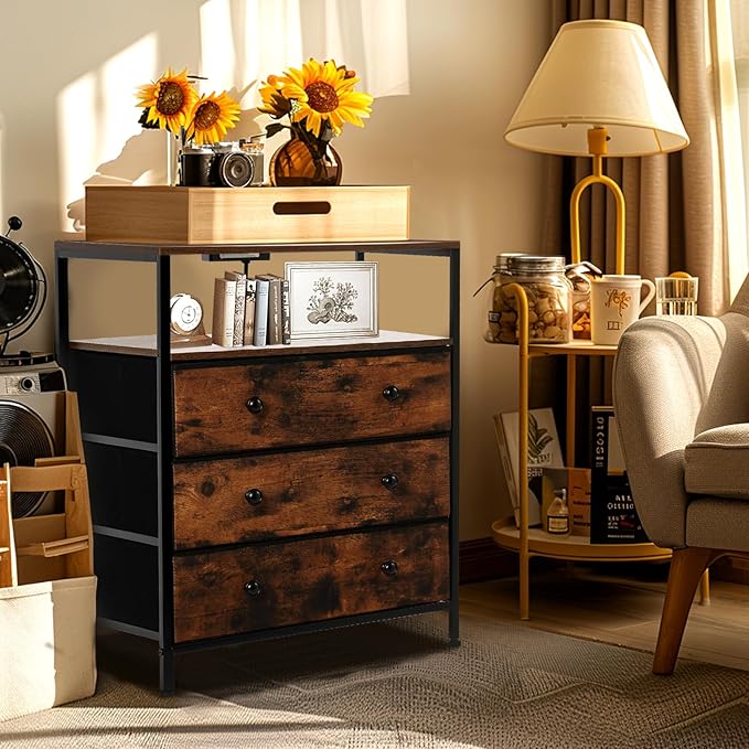 3 Drawers Dresser with Charging Station, 24 Inch Wide LED Night Stand with - Image 7