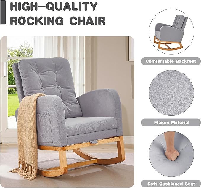 VECELO Rocking Chair Nursery, Modern Sherpa Glider Rocker Accent Arm Chair - Image 4