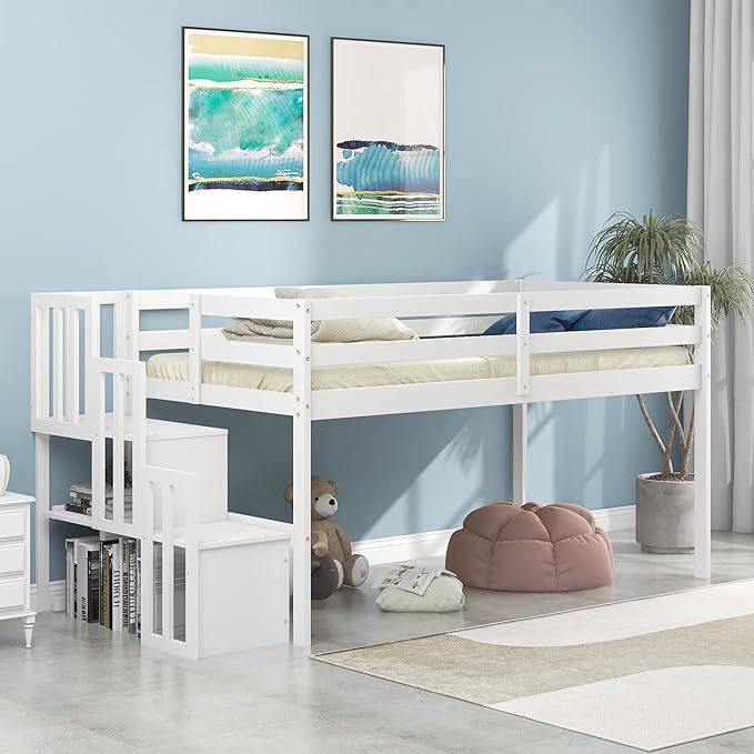 HomSof Loft Bed with Stairs and Storage by HomSof