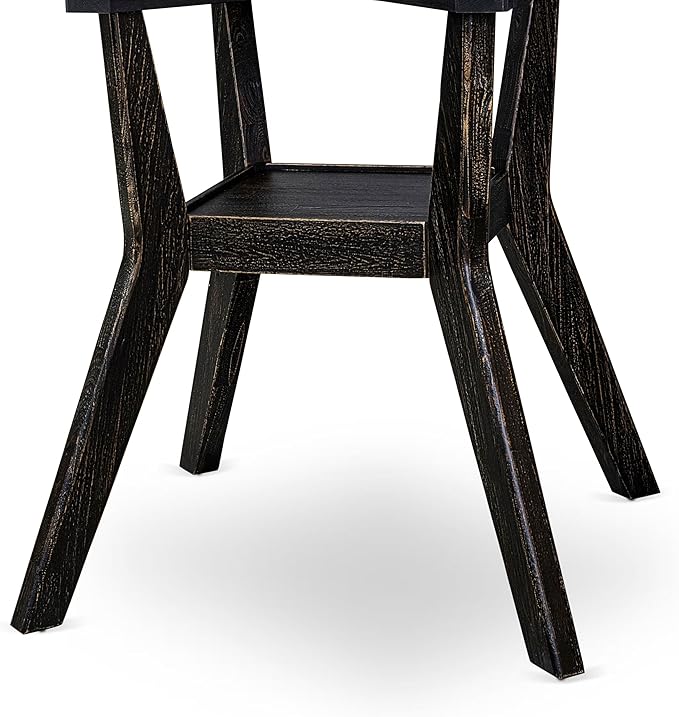 F58-11-TP - Kitchen Table with Acacia Wood Round Tabletop, Sand Blasted Black - Image 8
