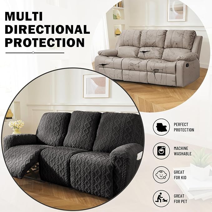 vctops 8 Pieces Geometric Jacquard Plush Recliner Sofa Covers Soft Fuzzy Fluffy - Image 5