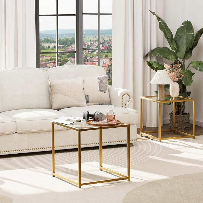 Garden 4 you Coffee Table Set of 2, Modern Glass Nesting Table, Metal Frame - Image 7