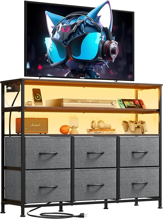 WLIVE Grey TV Stand for 40, 45 inch TV, Entertainment Center by WLIVE