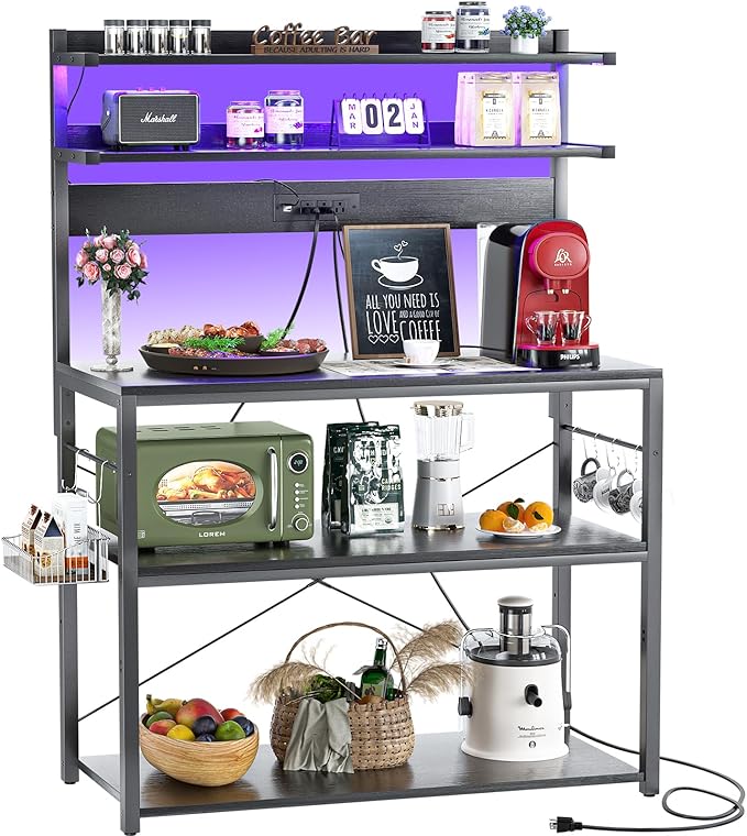 Aheaplus Bakers Rack with Power Outlet, Microwave Stand, 5 Tiers Coffee Bar by Aheaplus