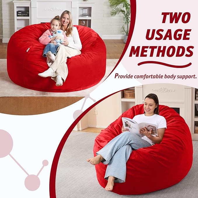 5FT Bean Bag Chair with Ultra Soft Velvet Cover Bean Bag Sofa with Memory Foam - Image 5