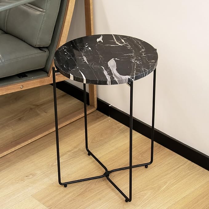 Real Natural Marble Top Metal Round Side End Table, Modern Lightweiht Bedside - Image 2