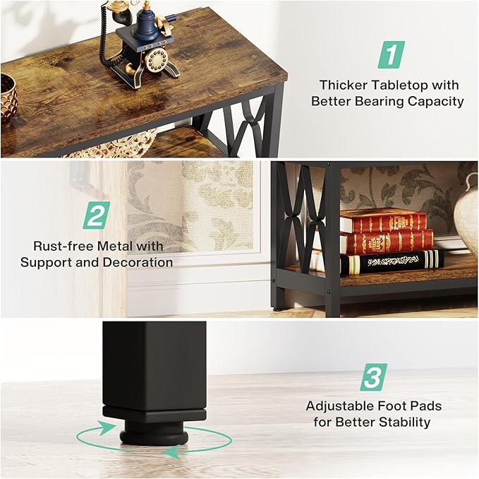 LITTLE TREE Console Table with Storage Shelves, 70.9" Industrial 3-Tier Sofa - Image 6