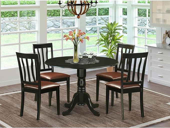 East West Furniture DLAN5-BLK-LC 5 Piece Dining Table Set - Image 6