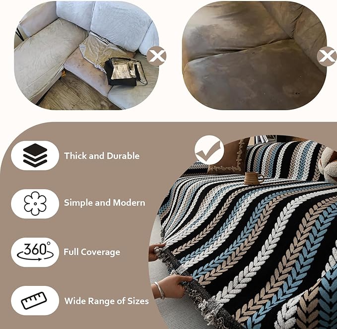STACYPIK Boho Chenille Sofa Cover, Soft Jacquard Leaves Couch Cover, Non-Slip - Image 6