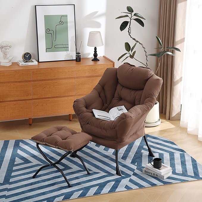 Lazy Chair with Ottoman, Modern Chair with Folding Footrest, Lounge Accent Chair - Image 6