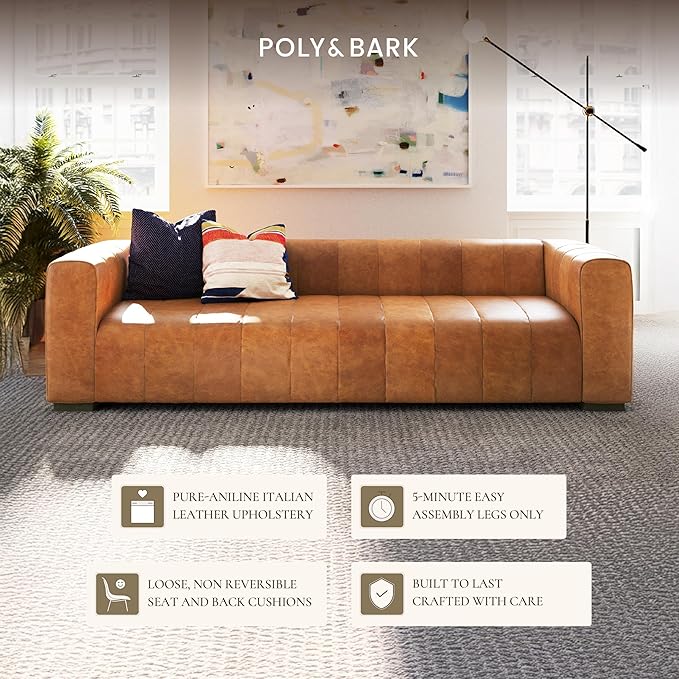 POLY & BARK Canale 99" Sofa in Cognac Tan - Image 5
