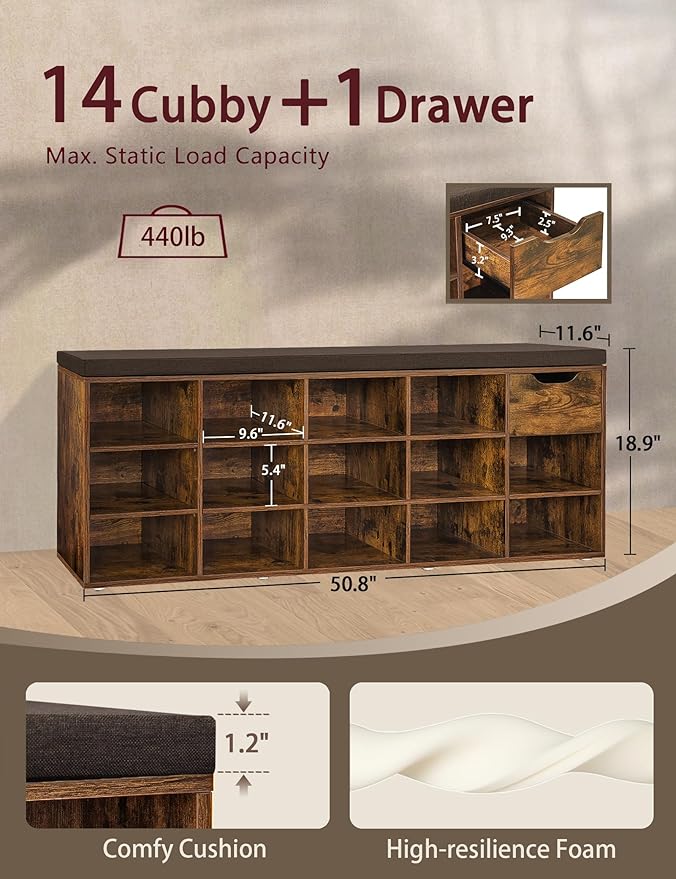 DINZI LVJ Shoe Bench, Entryway Storage Bench - Image 3