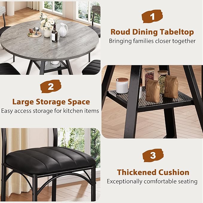 Round Dining Table Set for 4, Kitchen Table and Chairs for 4, Circle Table - Image 7