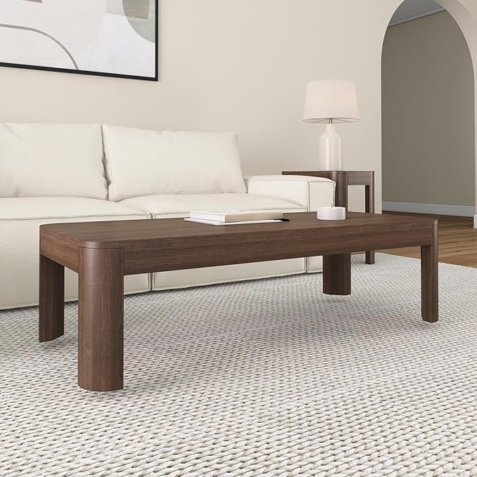 Plank+Beam Modern Rounded Coffee Table, 54 Inch, Solid Wood Contemporary Center - Image 5