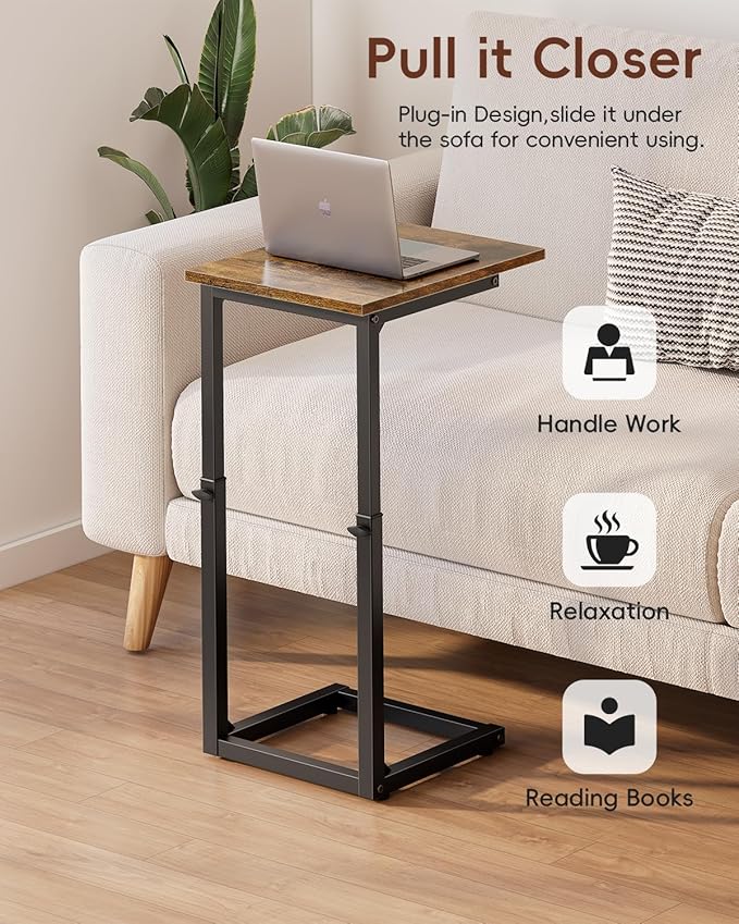 Vagusicc C Shaped End Table, Sofa Table That Slide Under, C Table End Table TV - Image 7