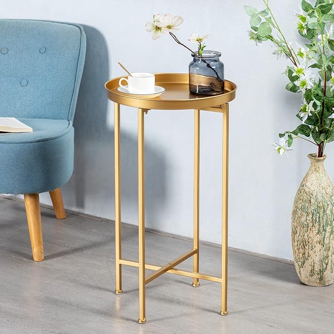HollyHOME Small Round Metal Waterproof End Table, Accent Indoor&Outdoor Side - Image 7
