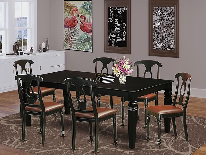 East West Furniture LGKE7-BLK-LC 7 Piece Modern Dining Table Set Consist of a - Image 2