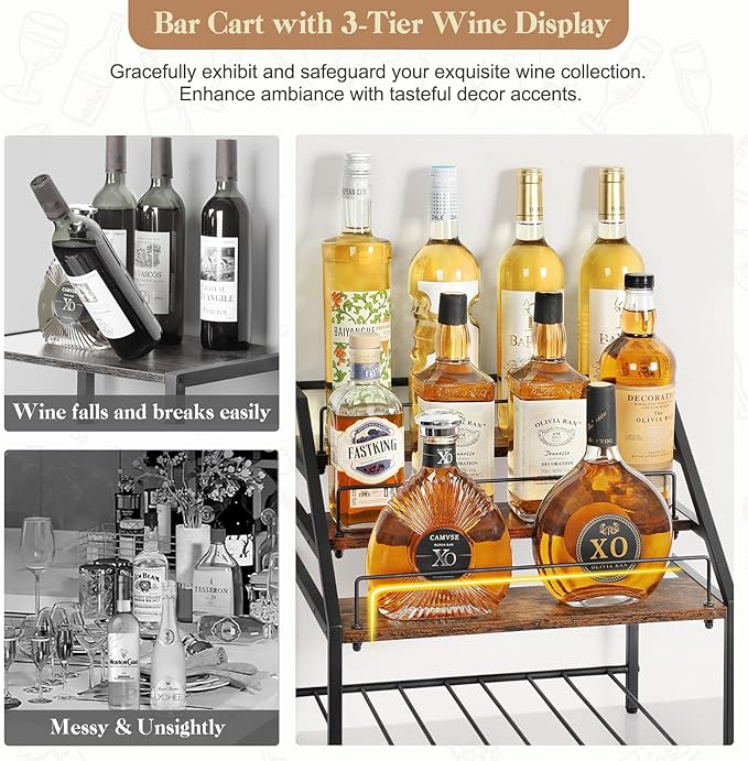 VINAEMO Wine Racks Countertop, 3-Tier Liquor Bottle Display Shelf, Coffee Syrup - Image 3