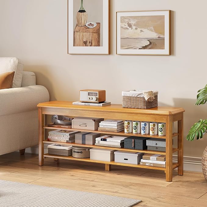 Shoe Rack Bench Seat Rubberwood 3-Tier Wooden Storage Bench 550lbs Compact - Image 8