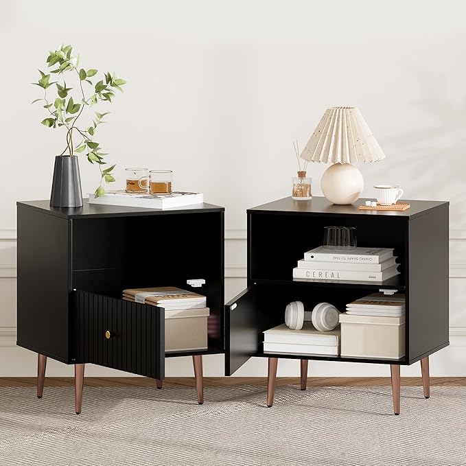 Black Night Stand Set 2, Modern Bedside Table - Image 3