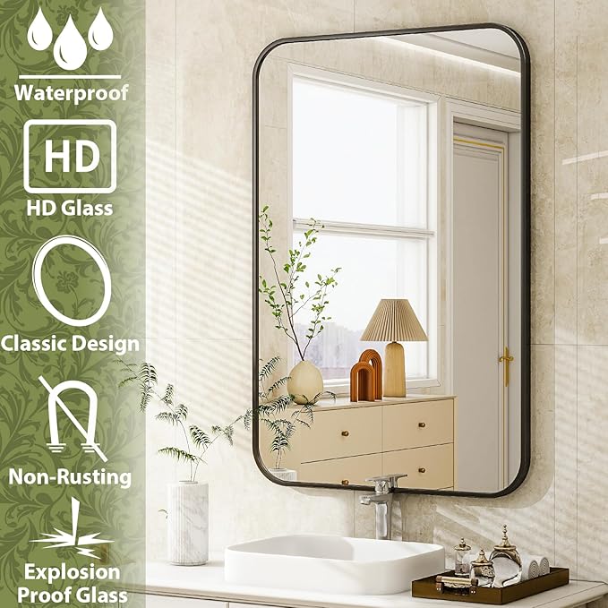 20 x 28 Inch Bathroom Mirror, Rounded Rectangular Vanity Mirror - Image 5