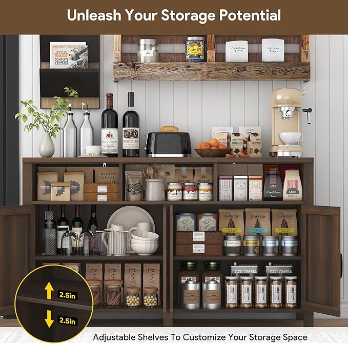 Buffet Sideboard with Storage Farmhouse with 4 Doors, Dining Room - Image 3