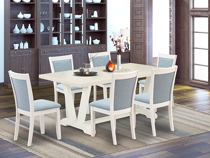 East West Furniture V027MZ015-7 7 Piece Dining Table Set Consist of a Rectangle - Image 2