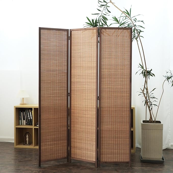 3 Panel Room Divider and Folding Screen Room Divider, Bamboo Room Divider Screen by Furnnylane