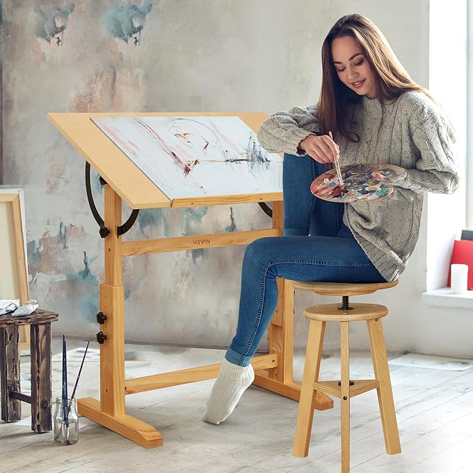 VISWIN Wood Drafting Table for Adults, Solid Pine Wood Artist Desk for Drawing - Image 2