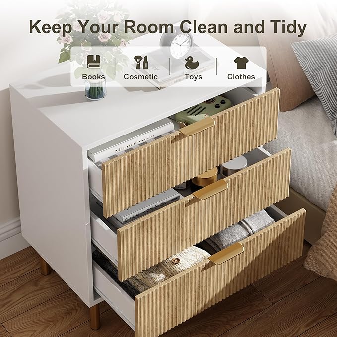 GarveeHome Natural Dresser, Modern 3 Drawer Dresser - Image 6