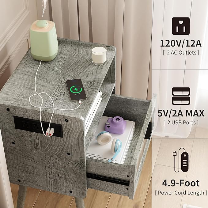 SOOWERY Mid Century Modern Nightstand - Image 5
