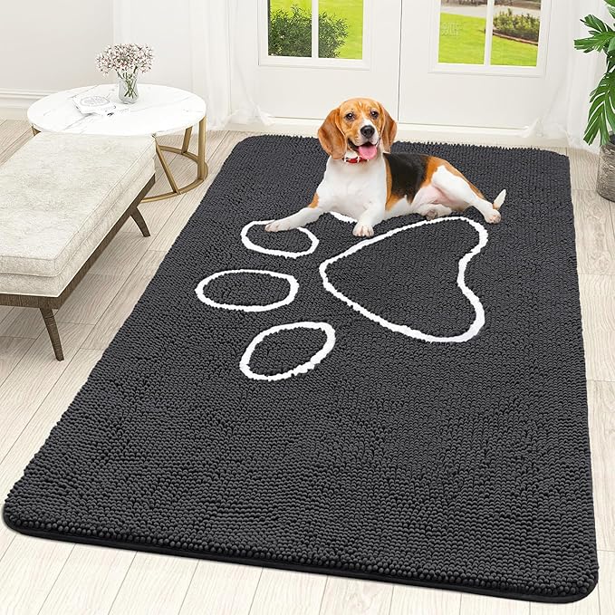 OLANLY Door Mat for Muddy Dog Paws 59x35, Ultra Absorbent Chenille Mud Doormat by OLANLY