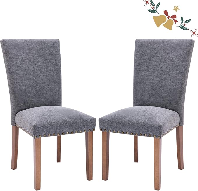 Parsons Dining Chairs Set of 2, Upholstered Nailhead Dining Room Kitchen Side by COLAMYINC
