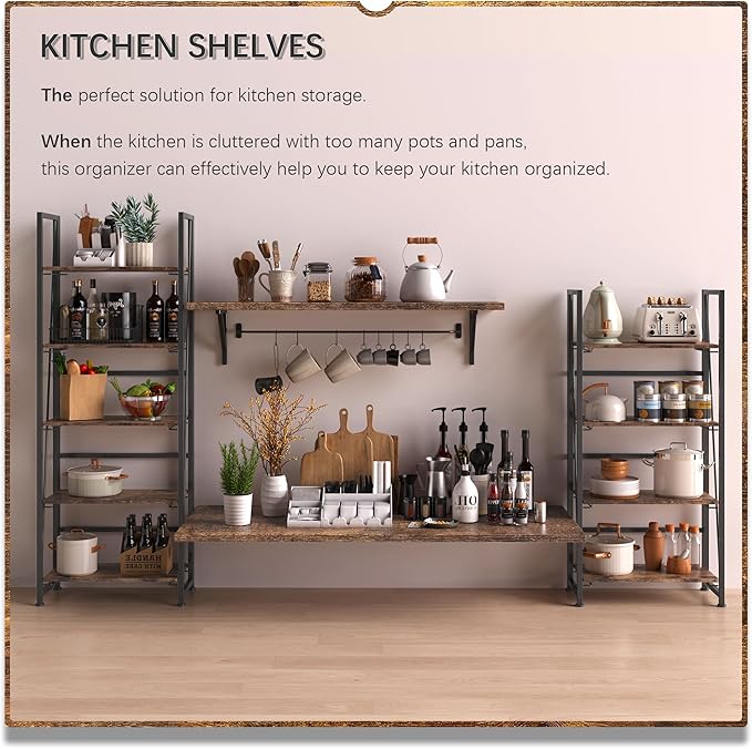 4NM No Assembly Folding Bookshelf, 5-Shelf 62.2" H Collapsible Foldable - Image 4