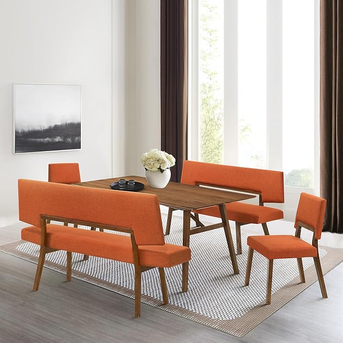 Armen Living Channell Mid Century Modern 5 Piece Walnut Wood Dining Table Set - Image 2